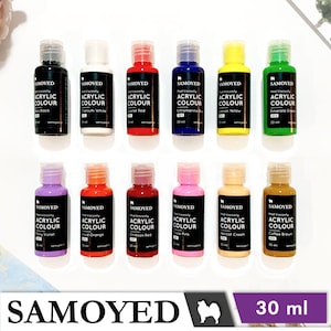 Acrylic Paint, Colour 30 mL Samoyed ACP-M, Black, White, Red, Blue, Yellow, Violet, Green, Orange, Crimson, Pink, Cream, Brown, Gold, Silver