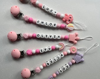 Personalised Dummy Clips, Personalised Dummy Chains, Handmade, BPA Free, Baby Shower Gift