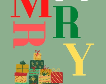 Red Green White Yellow Graphic Christmas Card