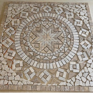 Elegant Travertine Mosaic Medallion - 12mm Thick Natural Stone - Versatile Sizes - Handcrafted Home & Garden Accent