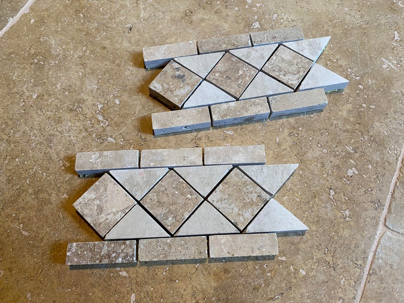 Rustic Noce Chiaro Travertine Tumbled Wall Border Tile Arrow Listello ...
