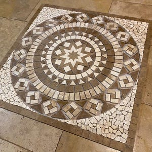 Elegant Travertine Mosaic Medallion - 12mm Thick Natural Stone - Versatile Sizes - Handcrafted Home & Garden Accent