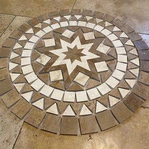 27.5 inch 700mm Round Travertine Mosaic Medallion - 12mm Thick Handcrafted Natural Stone Art for Home & Garden Décor