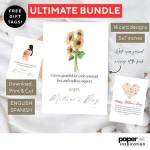 21 design stampabili per biglietti di auguri e carte regalo per la festa della mamma in inglese e spagnolo, design minimalista / download immediato