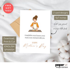 5 AFDRUKBARE Moederdagwenskaarten in staand Engels en Spaans – 2 afdrukbare ontwerpen + 3 gratis cadeaukaartjes | Direct downloaden