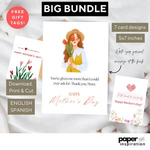 14 afdrukbare ontwerpen voor een Happy Mother's Day-wenskaart en -cadeaukaart in het Engels en Spaans Minimalistisch ontwerp | Direct downloaden