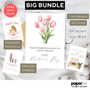 14 afdrukbare ontwerpen voor een Happy Mother's Day-wenskaart en -cadeaukaart in het Engels en Spaans Minimalistisch ontwerp | Direct downloaden