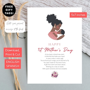 4 Première carte imprimable de fête des mères pour une nouvelle maman et un cadeau pour la première fois | anglais et espagnol | 1 modèle, 3 cartes-cadeaux gratuites à téléchargement immédiat