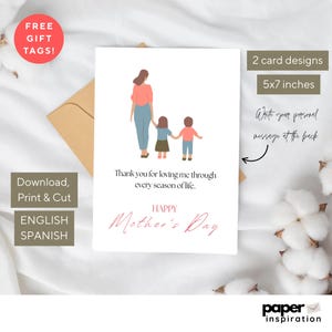 5 AFDRUKBARE Moederdagwenskaarten in staand Engels en Spaans – 2 afdrukbare ontwerpen + 3 gratis cadeaukaartjes | Direct downloaden