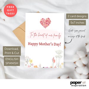5 AFDRUKBARE Moederdagwenskaarten in staand Engels en Spaans – 2 afdrukbare ontwerpen + 3 gratis cadeaukaartjes | Direct downloaden