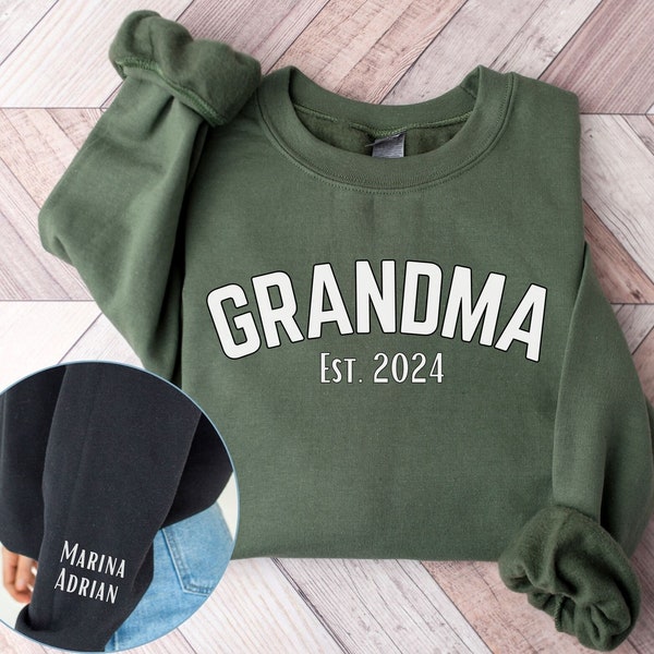 Personalisierter Oma Hoodie mit Enkel Kindernamen & Geburtsjahr Omi Geschenk neues Baby werdende Oma Muttertag Geschenkidee Weihnachten Mama