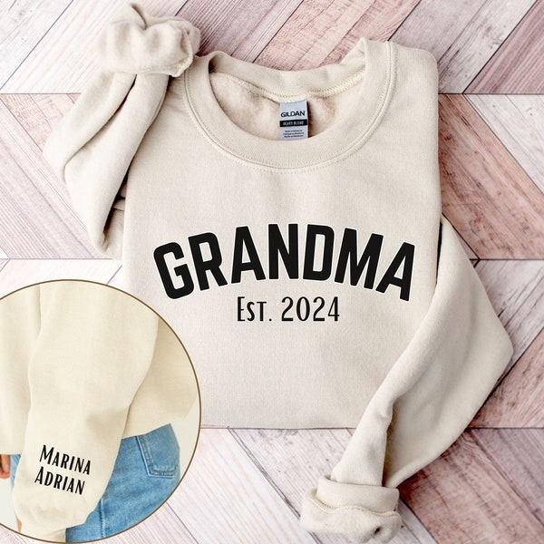 Personalisierter Oma Hoodie Enkel Kindernamen & Geburtsjahr Pullover Großmutter Geschenk Idee Geburt werdende Oma Grandma Est 2024 Muttertag