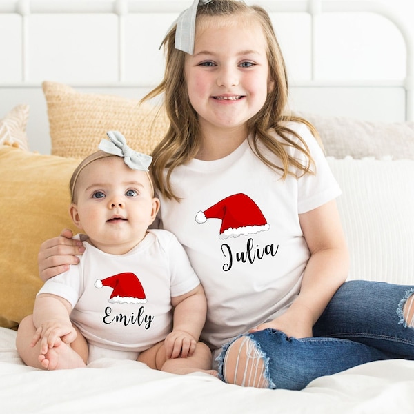 Personalisiertes Familien Weihnachtsshirt Geschwister gleiches Outfit Santa süßes Weihnachtskleidung Kleinkinder Familie Weihnachts T-Shirt