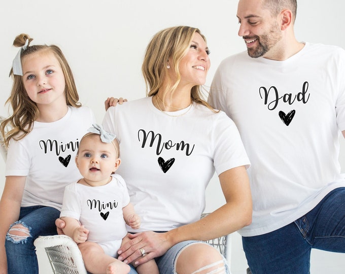 Mom Dad Mini Shirt Family Outfit Family Set Mother Son set family clothing gift Personalized family gift cute matching family t-shirt heart