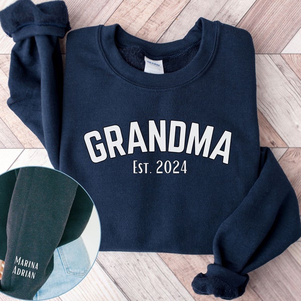 Personalisierter Oma Hoodie mit Enkel Kindernamen & Geburtsjahr Pullover Großmutter Sweatshirt Geschenk Geburt werdende Oma Schwangerschaft