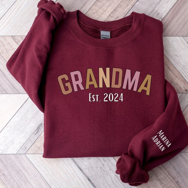 Personalisierter Oma Hoodie Enkel Kindernamen & Geburtsjahr Pullover Großmutter Geschenk Idee Geburt werdende Oma Schwangerschaft 2024 Omi