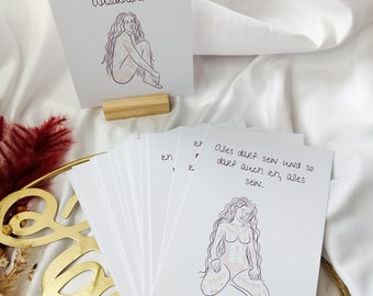 Weibliche Göttin / Feminine Goddess Affirmation Karten mit Holzständer im A6 Format, FSC zertifiziert, Handmade, Achtsamkeit, Selbstliebe