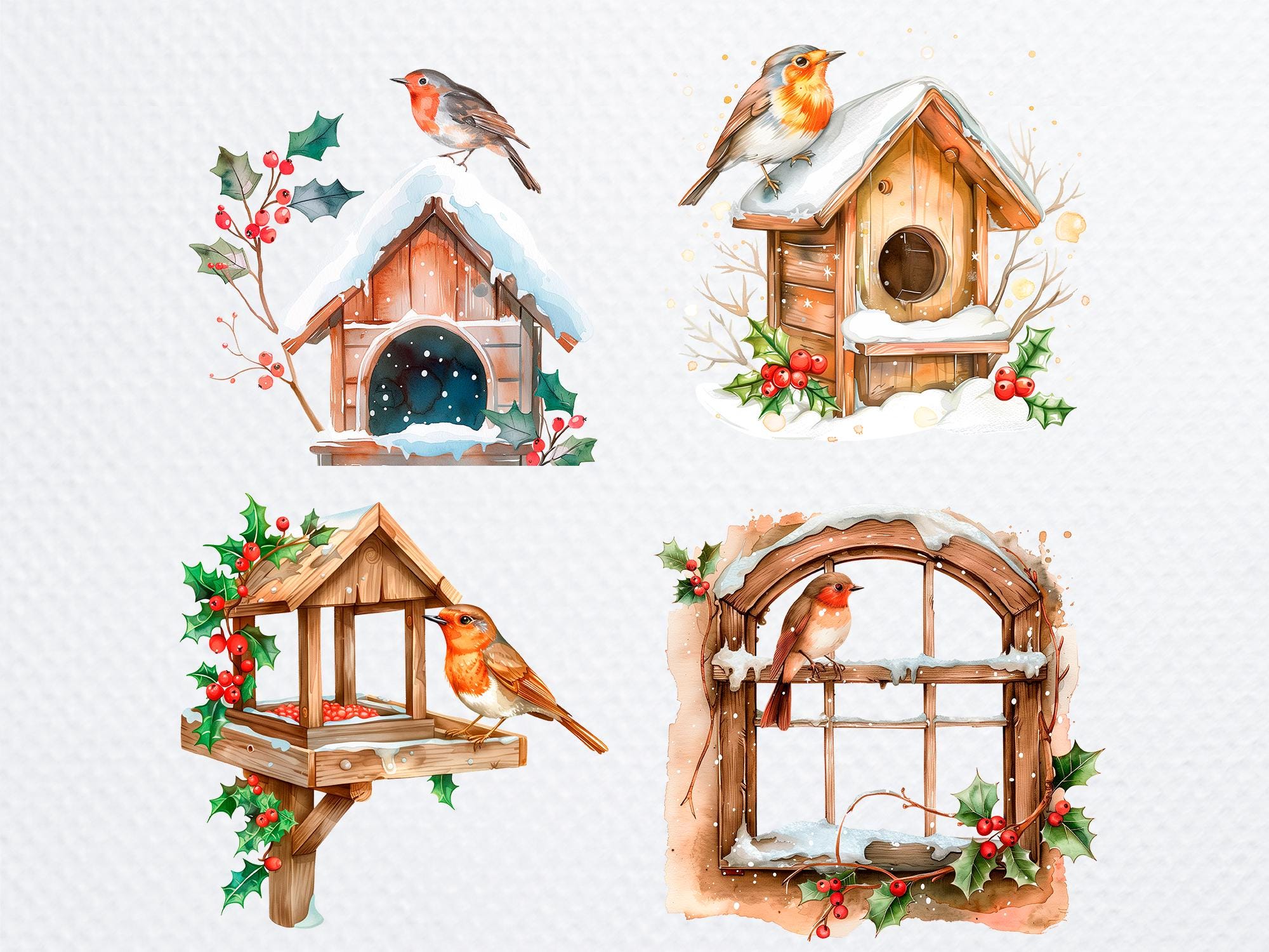 21 Christmas Robin PNG Bundle, Printable Watercolor Clipart for ...