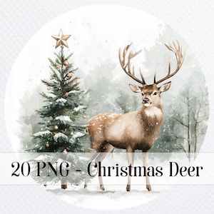 14 Noël cerf PNG Bundle, renne, hiver cerf aquarelle clipart pour sublimation, PNG de haute qualité, téléchargement numérique, créations en papier