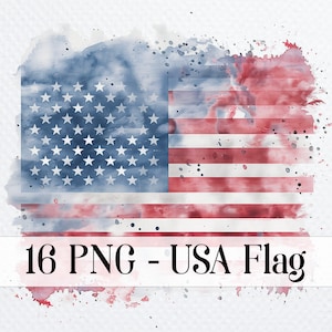 16 USA Flag png Bundle, Watercolor USA Flag, Printable Watercolor USA Flag clip art for sublimation, Digital download, Paper craft