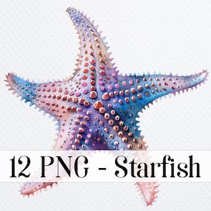 12 Starfish PNG bundle, Printable Watercolor Starfish clipart, sea star Sublimation, sea pack, Digital download, Paper craft, junk journal