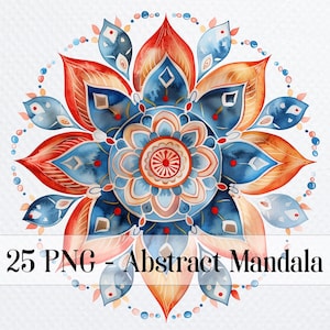 25 Abstract Mandala PNG Bundle, Spiritual Mandala Watercolor clipart for sublimation pack, Digital download, Paper craft, junk journal