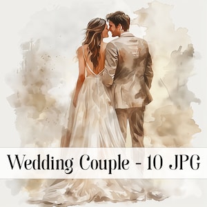 10 bruiloft paren JPG clipartbundel voor huwelijksuitnodiging, afdrukbare aquarel clipart, hoge kwaliteit JPG&#39;s, Paper Craft, junk Journal