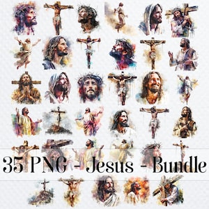 35 Jesus Christ Clipart, Faith Jesus Clipart, Printable Watercolor clipart for sublimation, Digital download, Paper craft, junk journals