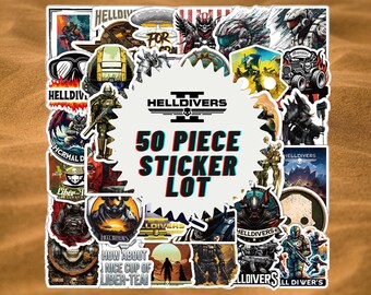 HELLDIVERS 2 Sticker Pack - 50 pieces | Waterproof Vinyl SVG Decal | Hell Divers Logo Helmet Skull Admiral For Democracy Patch Design