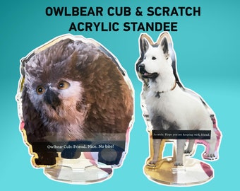 Baldur's Gate 3 Owlbear Cub and Scratch Acrylic Standee | Astarion Gale Karlach Wyll Shadowheart Dark Urge Lae'zel Video Game Collectible