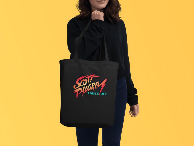 Scott Pilgrim Takes Over Tote Bag Black Organic Vegan Eco Anime Web Series Comic Book Merch Scott Pilgrim vs The World Fan Nerd Gift zdjęcie 2