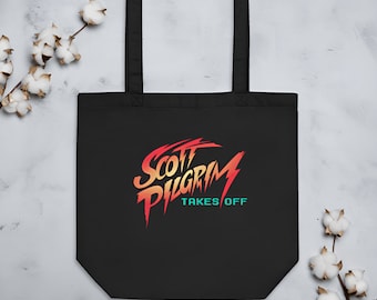 Scott Pilgrim Takes Over Tote Bag | Black Organic Vegan Eco | Anime Web Series Comic Book Merch | Scott Pilgrim vs The World | Fan Nerd Gift