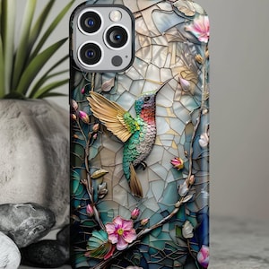 Coque de téléphone résistante au design artistique en forme de colibri pour iPhone, téléphones Galaxy et téléphones pixel, cadeau parfait pour les amateurs d'oiseaux, magnifique coque de téléphone artistique