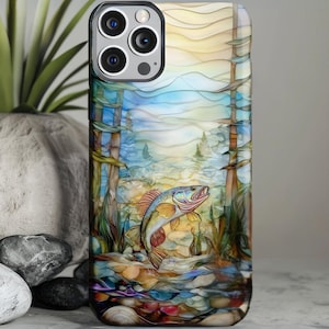 Colorful Nature Fishing Scene Tough Phone Case, Unique Fish Design, Durable Protective Case for Outdoor and Adventure Lovers, Big Mouth Bass