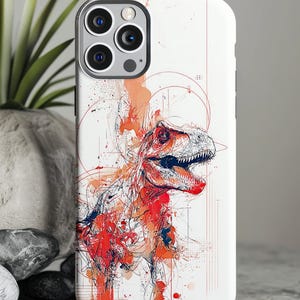 Artistic Dinosaur Tough Phone Case, Abstract Dino Art, Unique Phone Cover, Stylish Gift, Personalizable, Galaxy iPhone Pixel Phonecase
