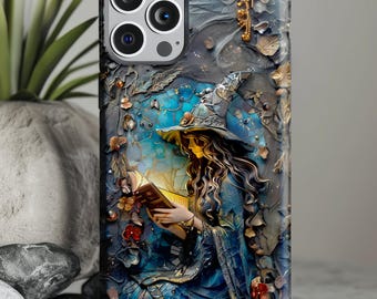 Fun Artistic Witch Design Tough Phone Case, iPhone Galaxy and Pixel Case, Durable Polycarbonate Shell, Artistic Cover, Non Fade Design