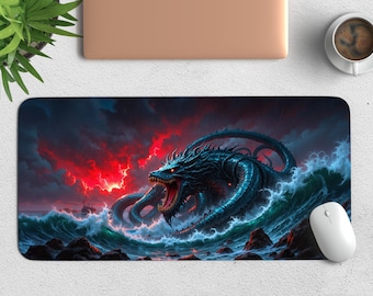 Sea Serpent Desk Mat, Fantasy Dragon Gaming Mousepad, Mythical Desk Pad, Aesthetic Desk Mat, Gamer Gift, Dragon Desk Decor, Personalizable