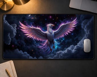 Celestial Phoenix Desk Mat, Cosmic Eagle Mousepad, Galaxy Fantasy Desk Pad, Extended Gaming Mat, Mystic Bird Aesthetic Office Setup Decor
