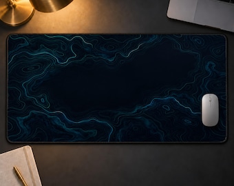 Topographic Desk Mat Dark Blue Desk Pad Large Gaming Mousepad Aesthetic Map Contour Line Desk Blotter Extended Keyboard Mat Gift for Him