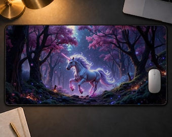 Unicorn Desk Mat Enchanted Forest Fantasy Mouse Pad, Magical Fairycore Extended Desk Pad, Aesthetic Gaming Mousepad, Gift for Fantasy Lover