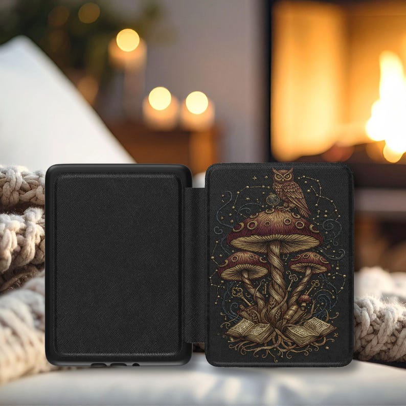 Mushroom Owl Art, Mushroom Book Design, Owl Decor, Unique Folio Cover, Retro Mushroom Artwork, Folio Case with Owl, Mushroom Folio