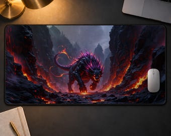 Fantasy Monster Desk Mat, Dark Fantasy Beast Gaming Mouse Pad, Lava Fiend Keyboard Mat, Gothic Desk Decor, Gamer Gift for Him
