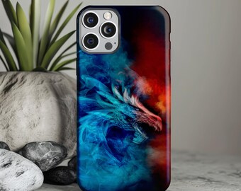 Vurige draak stoer telefoonhoesje, abstract rood blauw Fantasy Art-telefoonhoesje, cadeau voor drakenliefhebbers, personaliseerbaar, iPhone, Galaxy, pixel