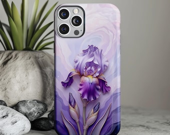 Funda resistente para teléfono Purple Iris, elegante diseño floral