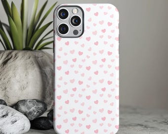 Pink Heart Pattern Phone Case – Pastel Aesthetic Art for iPhone, Samsung Galaxy and Pixel | Valentines Day Design | Tough MagSafe Cover