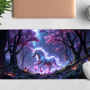 Enchanted Unicorn Forest Desk Mat, Fantasy Gaming Mousepad, Mythical Desk Decor, Gift for Fantasy Lovers, Gamer Gift, Personalizable