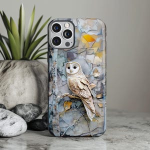Owl Mosaic Design Tough Phone Case, Durable Protective Phone Case for iPhone, Samsung Galaxy, Google Pixel, Nature Art Phone Case