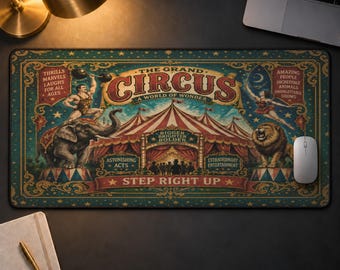Vintage Circus Desk Mat, Antique Carnival Aesthetic Mousepad, Retro Big Top Poster Extra Large Gaming Desk Pad, Maximalist Office Decor Gift