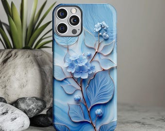 Blue Hydrangea Tough Phone Case, Floral Art