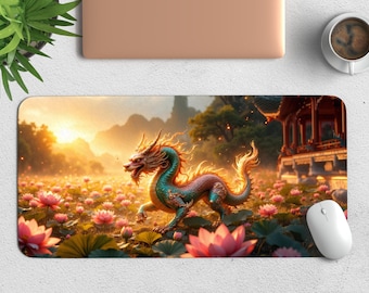 Fantasy Dragon Schreibtischmatte, ästhetisches Gaming Mousepad, Fabelwesen Schreibtischunterlage, Neopren Schreibtischmatte, Gamer Geschenk, magisches Dekor, personalisierbar